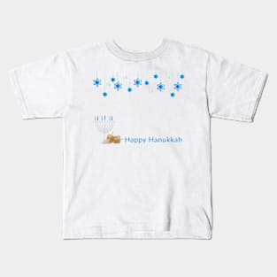 Happy Hanukkah Greeting with Decorations, Menorah and dreidels Kids T-Shirt